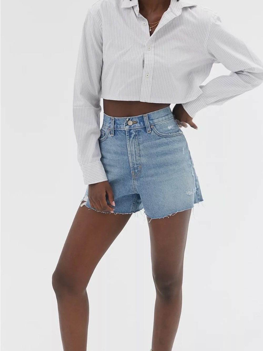 BDG Light Blue High-Rise Distressed Denim Jean Shorts